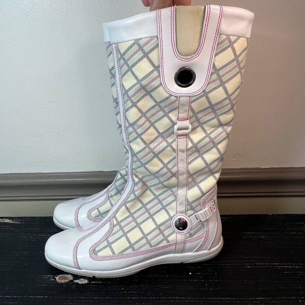 Timberland Tall Plaid Racing Rare Boots Women Size 8M Leather Vintage Mod Biking - Picture 7 of 13